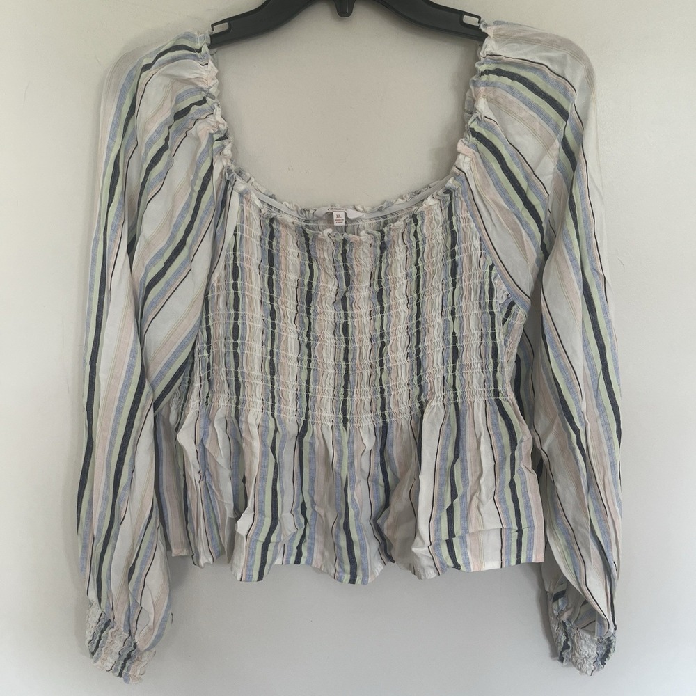 Women's Candies‎ Striped Smocked Long Sleeve Boho Peasant Top Size XL